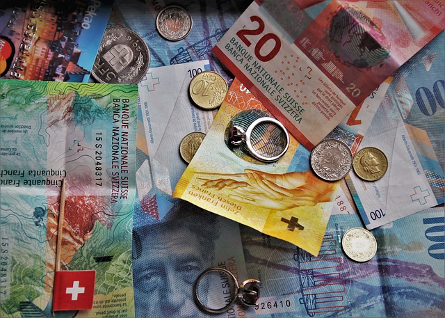 švýcarské franky, bankovky, prsten